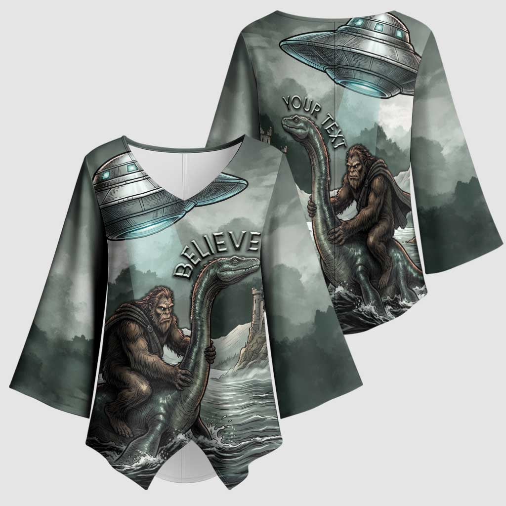 Bigfoot Loch Ness Monster UFO Believe Personalized Kimono Sleeve Blouse World Cryptids Gothic Style