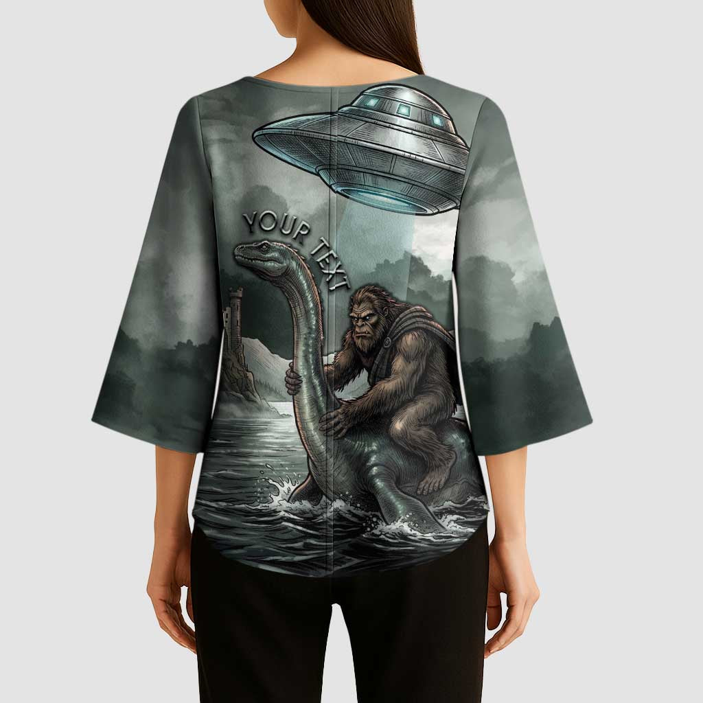Bigfoot Loch Ness Monster UFO Believe Personalized Kimono Sleeve Blouse World Cryptids Gothic Style
