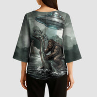 Bigfoot Loch Ness Monster UFO Believe Personalized Kimono Sleeve Blouse World Cryptids Gothic Style