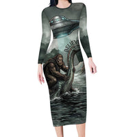 Bigfoot Loch Ness Monster UFO Believe Personalized Long Sleeve Bodycon Dress World Cryptids Gothic Style