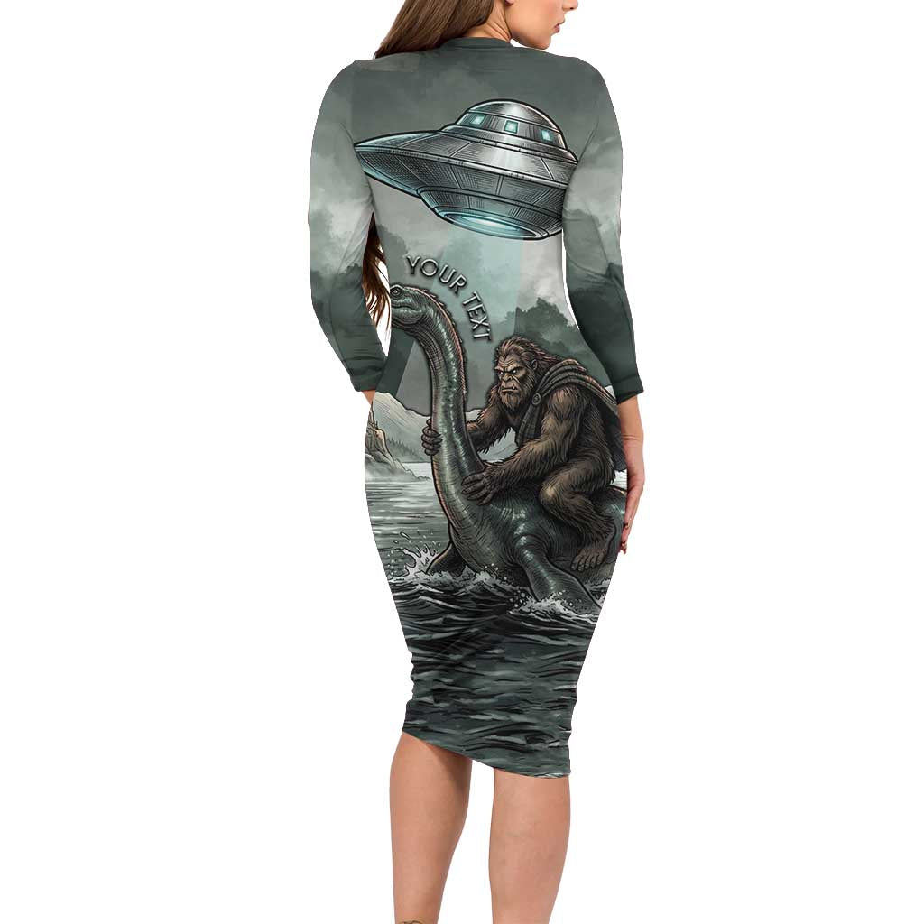 Bigfoot Loch Ness Monster UFO Believe Personalized Long Sleeve Bodycon Dress World Cryptids Gothic Style