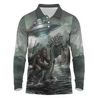 Bigfoot Loch Ness Monster UFO Believe Personalized Long Sleeve Polo Shirt World Cryptids Gothic Style
