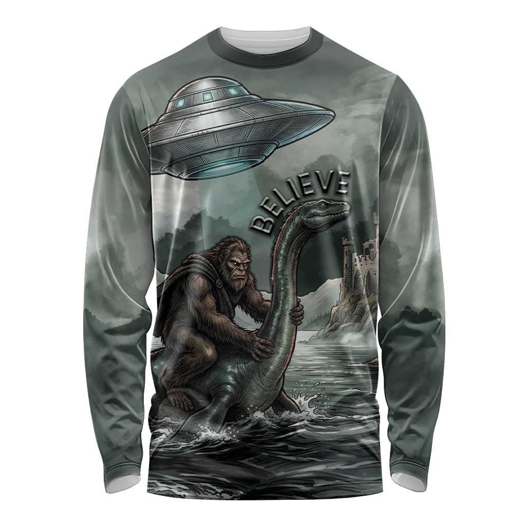 Bigfoot Loch Ness Monster UFO Believe Personalized Long Sleeve Shirt World Cryptids Gothic Style