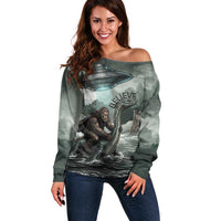 Bigfoot Loch Ness Monster UFO Believe Personalized Off Shoulder Sweater World Cryptids Gothic Style