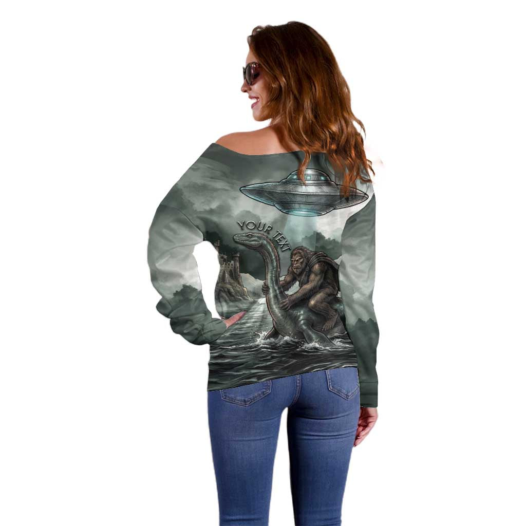 Bigfoot Loch Ness Monster UFO Believe Personalized Off Shoulder Sweater World Cryptids Gothic Style