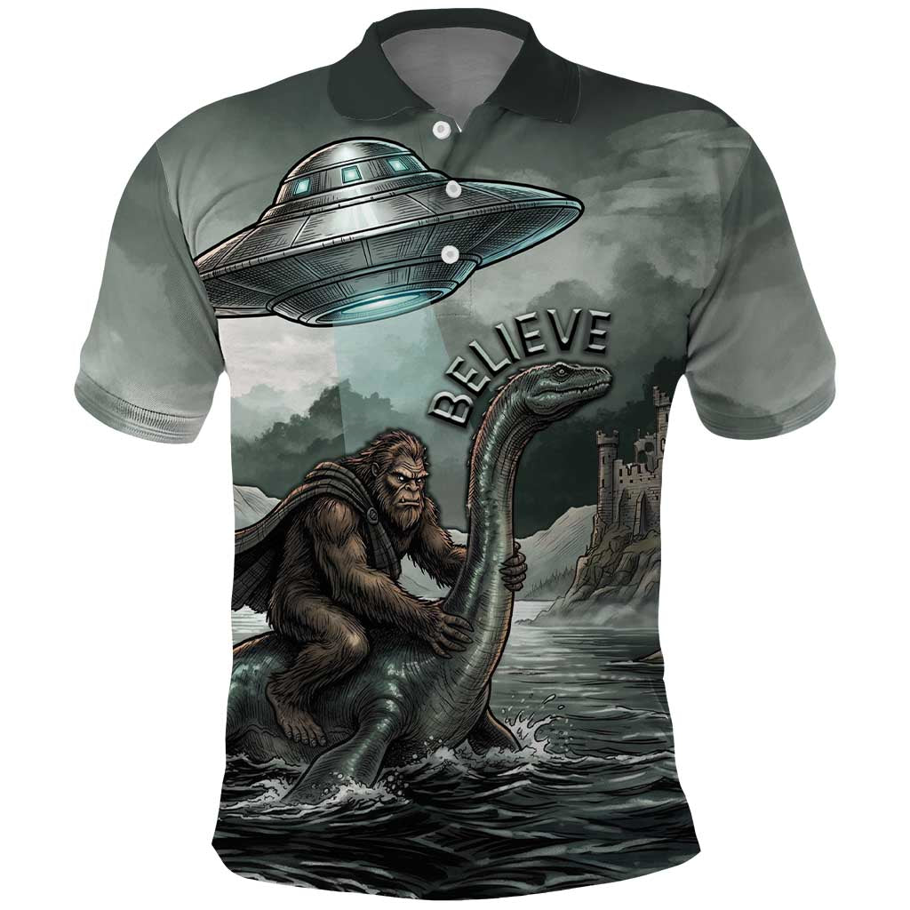 Bigfoot Loch Ness Monster UFO Believe Personalized Polo Shirt World Cryptids Gothic Style