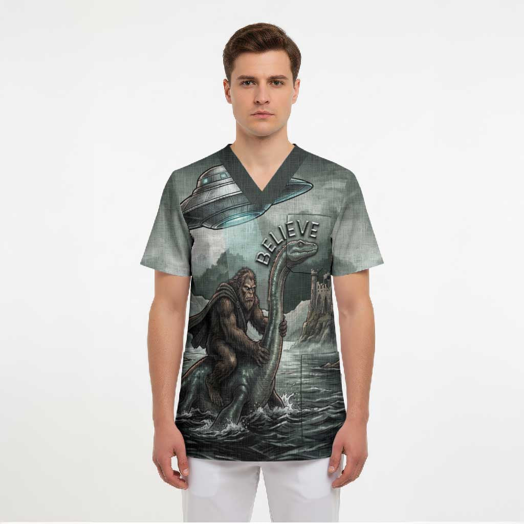 Bigfoot Loch Ness Monster UFO Believe Personalized Scrub Top World Cryptids Gothic Style