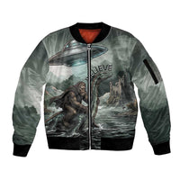 Bigfoot Loch Ness Monster UFO Believe Personalized Sleeve Zip Bomber Jacket World Cryptids Gothic Style