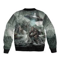 Bigfoot Loch Ness Monster UFO Believe Personalized Sleeve Zip Bomber Jacket World Cryptids Gothic Style