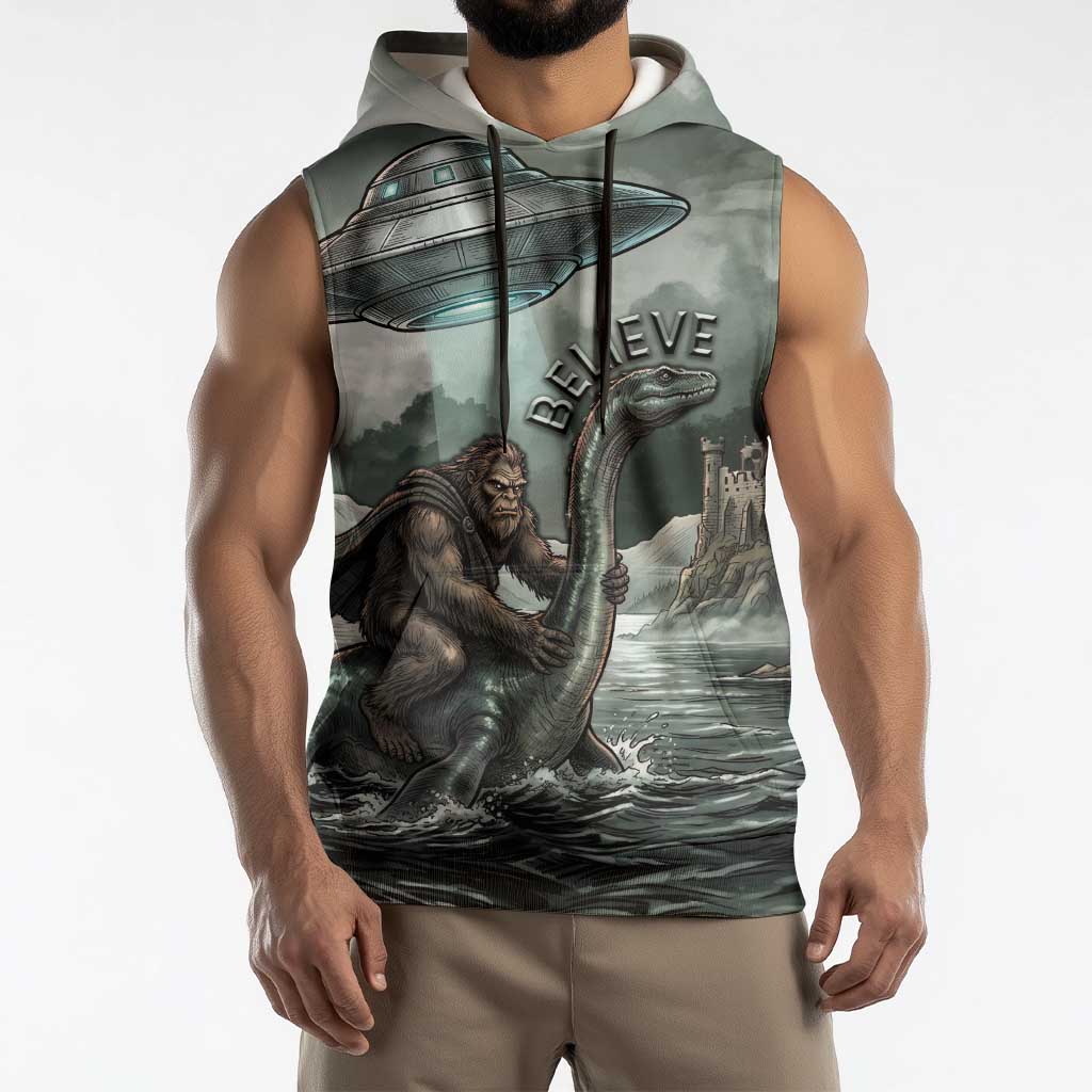Bigfoot Loch Ness Monster UFO Believe Personalized Sleeveless Hoodie World Cryptids Gothic Style