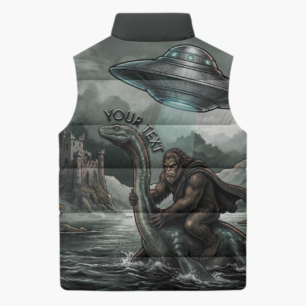 Bigfoot Loch Ness Monster UFO Believe Personalized Sleeveless Puffer Jacket World Cryptids Gothic Style