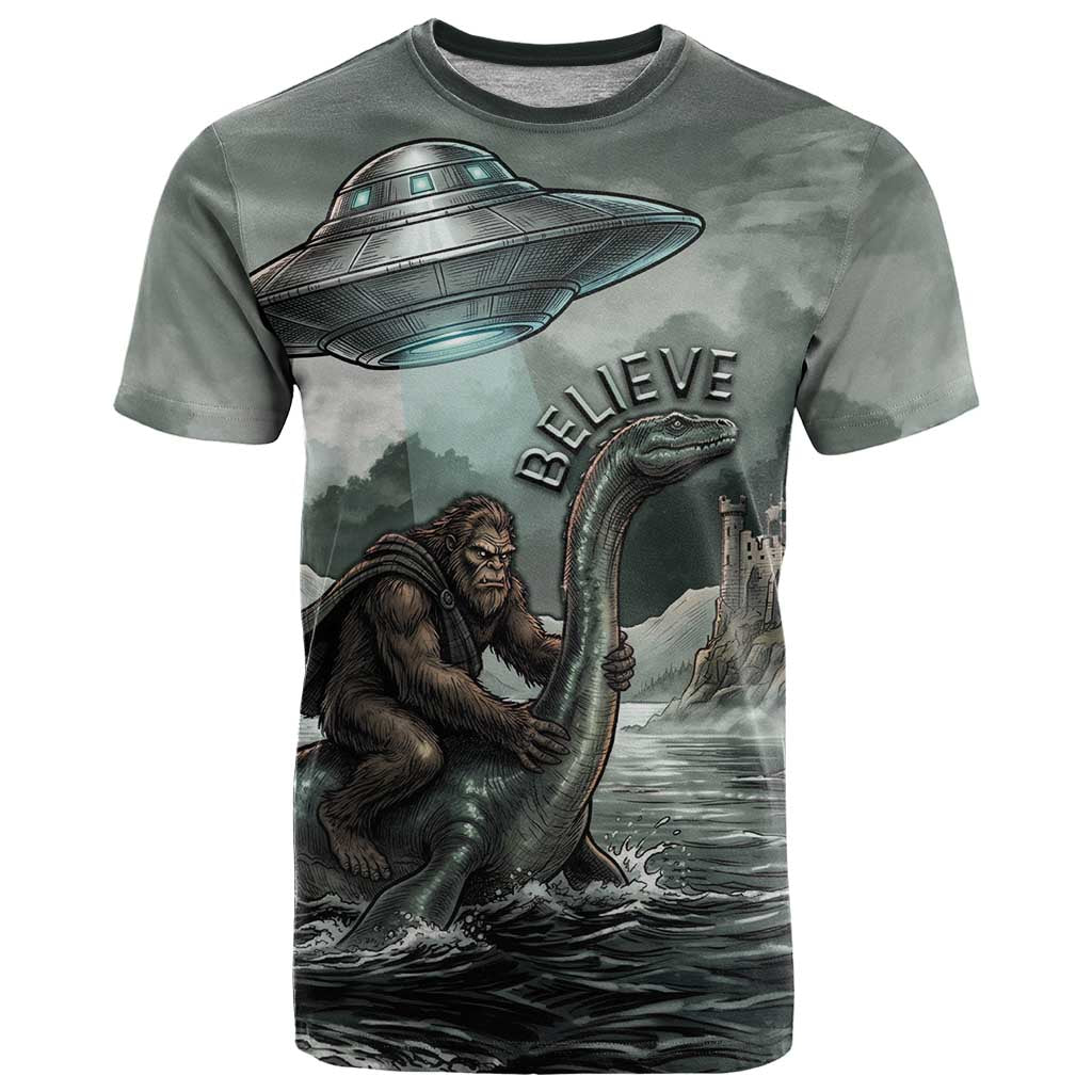 Bigfoot Loch Ness Monster UFO Believe Personalized T Shirt World Cryptids Gothic Style