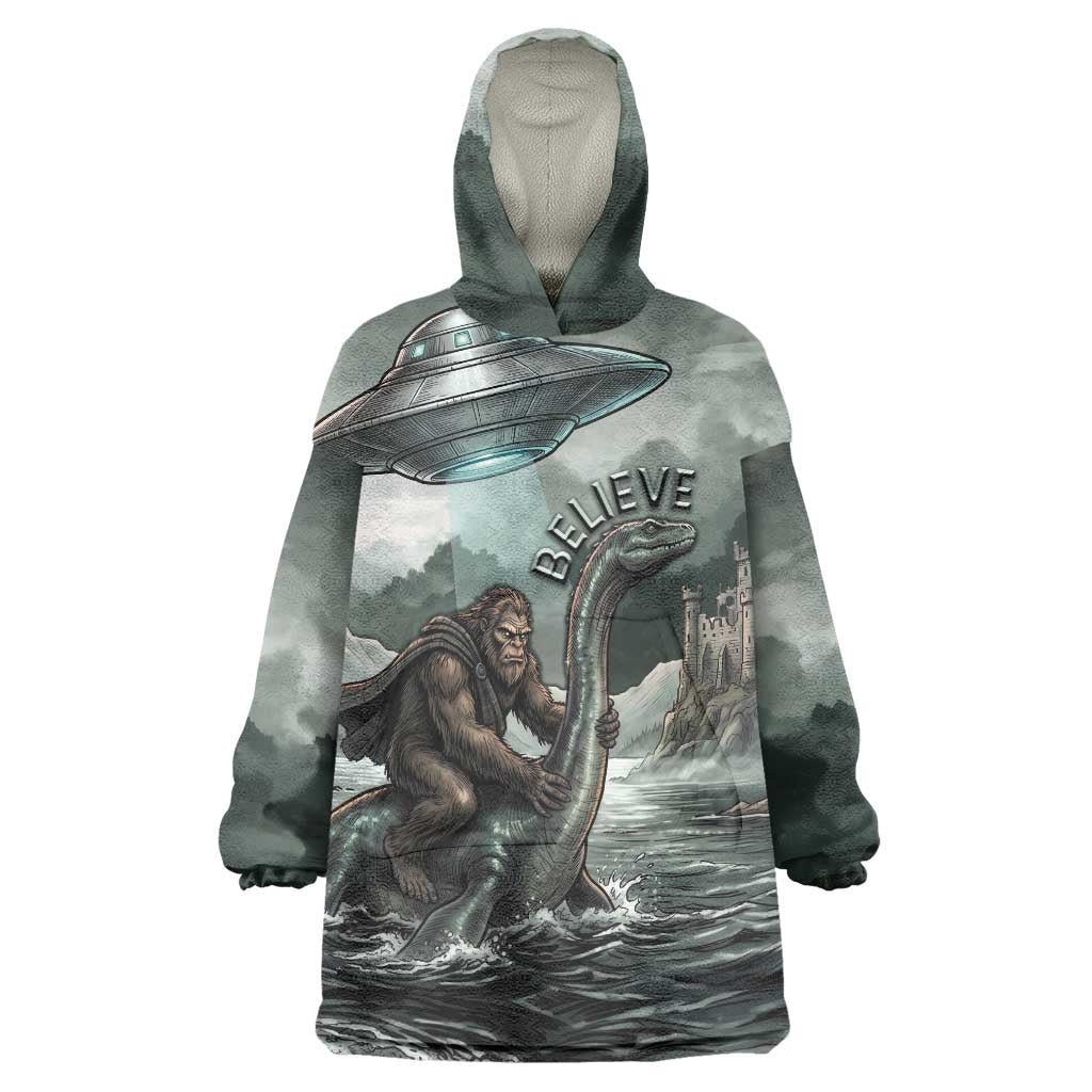 Bigfoot Loch Ness Monster UFO Believe Personalized Wearable Blanket Hoodie World Cryptids Gothic Style