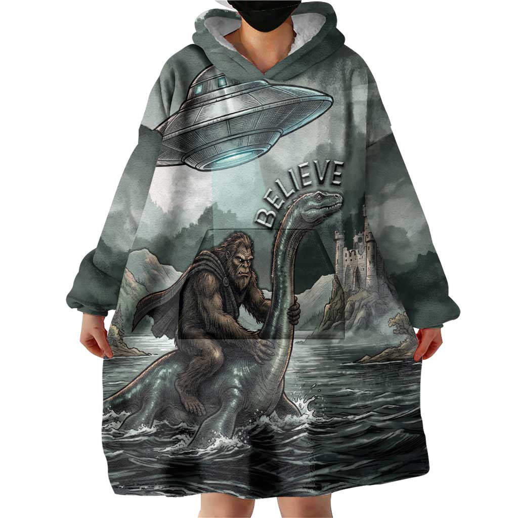 Bigfoot Loch Ness Monster UFO Believe Personalized Wearable Blanket Hoodie World Cryptids Gothic Style