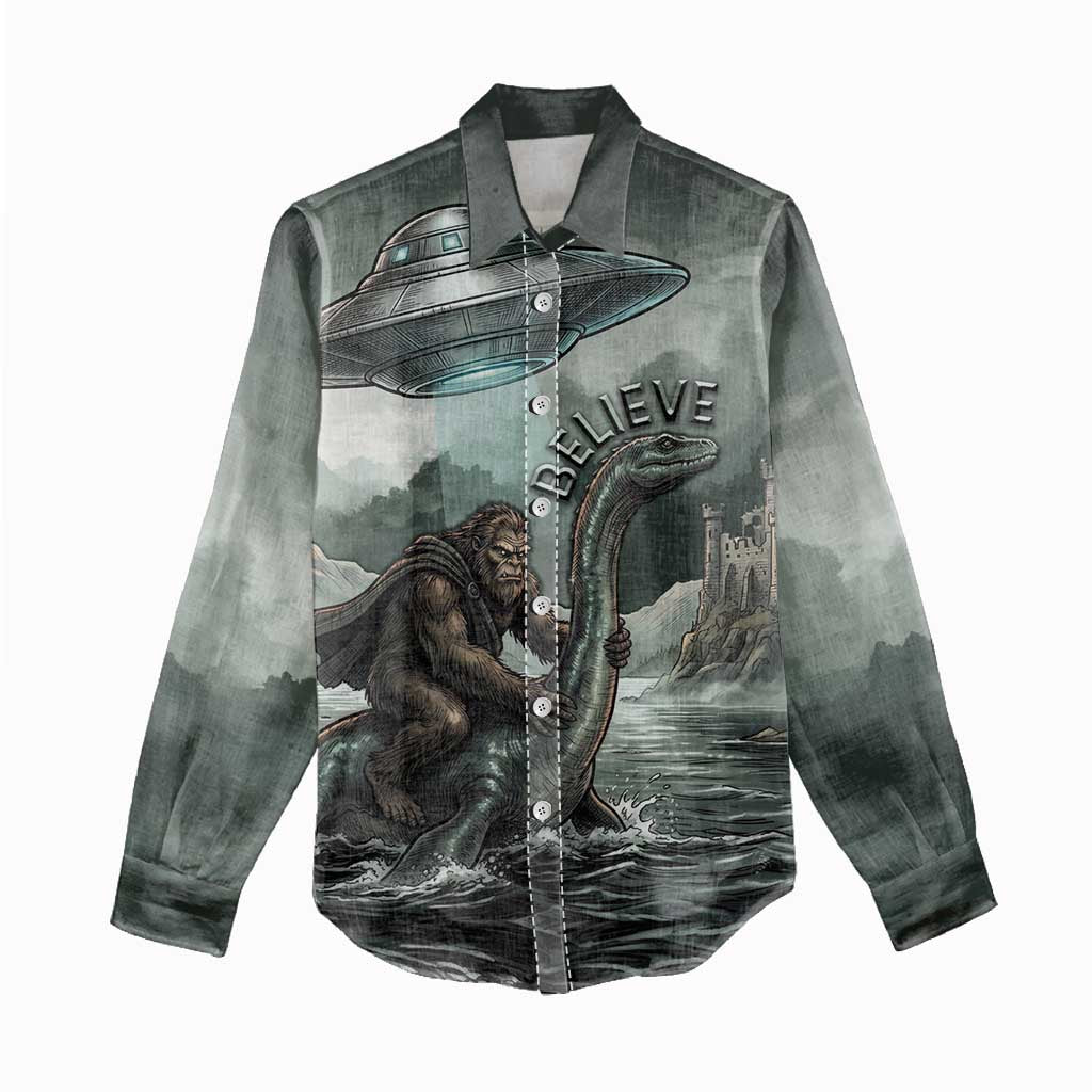 Bigfoot Loch Ness Monster UFO Believe Personalized Women Casual Shirt World Cryptids Gothic Style