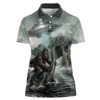 Bigfoot Loch Ness Monster UFO Believe Personalized Women Polo Shirt World Cryptids Gothic Style