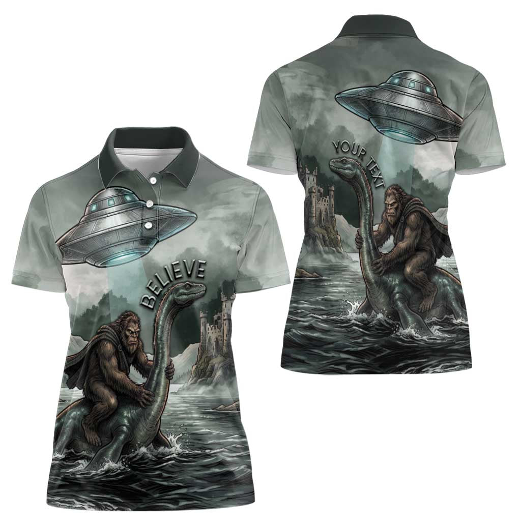 Bigfoot Loch Ness Monster UFO Believe Personalized Women Polo Shirt World Cryptids Gothic Style