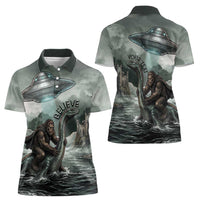 Bigfoot Loch Ness Monster UFO Believe Personalized Women Polo Shirt World Cryptids Gothic Style
