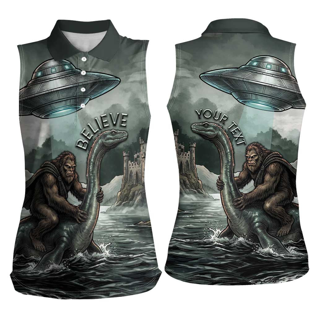 Bigfoot Loch Ness Monster UFO Believe Personalized Women Sleeveless Polo Shirt World Cryptids Gothic Style