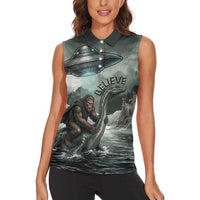 Bigfoot Loch Ness Monster UFO Believe Personalized Women Sleeveless Polo Shirt World Cryptids Gothic Style