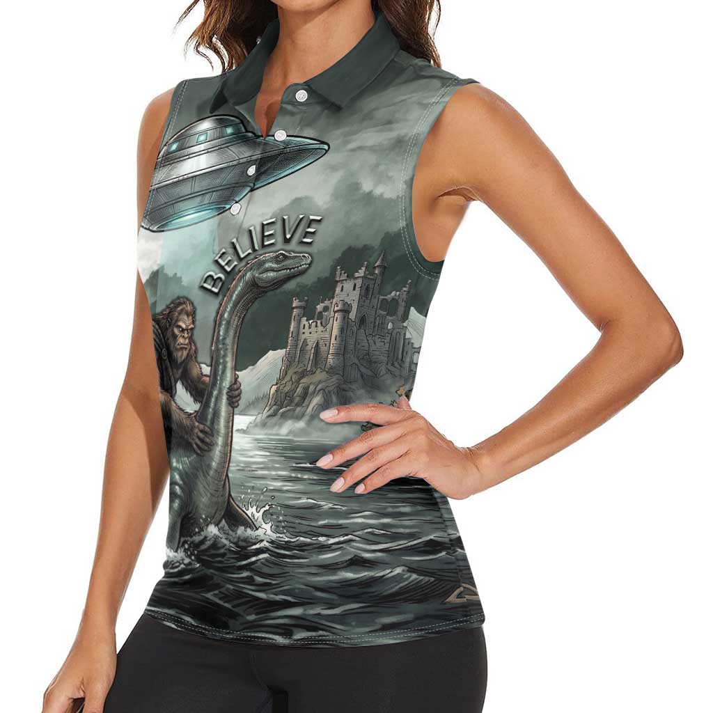 Bigfoot Loch Ness Monster UFO Believe Personalized Women Sleeveless Polo Shirt World Cryptids Gothic Style