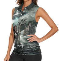 Bigfoot Loch Ness Monster UFO Believe Personalized Women Sleeveless Polo Shirt World Cryptids Gothic Style