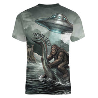 Bigfoot Loch Ness Monster UFO Believe Personalized Women V-Neck T-Shirt World Cryptids Gothic Style