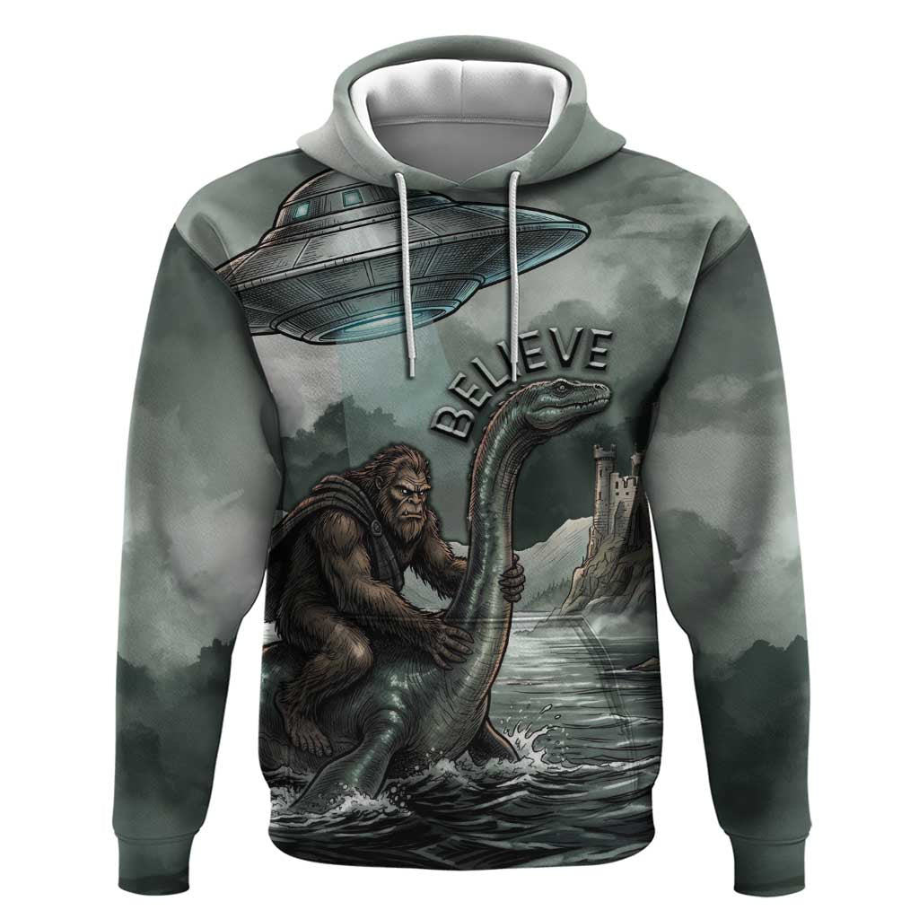 Bigfoot Loch Ness Monster UFO Believe Personalized Zip Hoodie World Cryptids Gothic Style