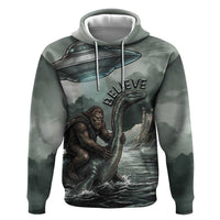 Bigfoot Loch Ness Monster UFO Believe Personalized Zip Hoodie World Cryptids Gothic Style