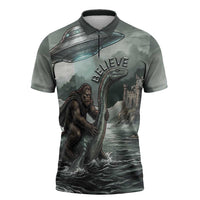 Bigfoot Loch Ness Monster UFO Believe Personalized Zipper Polo Shirt World Cryptids Gothic Style