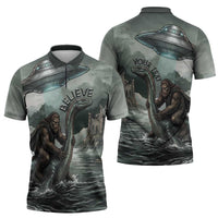 Bigfoot Loch Ness Monster UFO Believe Personalized Zipper Polo Shirt World Cryptids Gothic Style