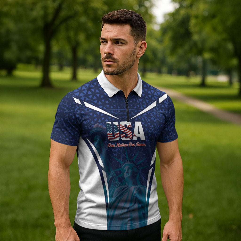 United States 2026 Soccer Custom Zipper Polo Shirt Go USA One Nation One Team
