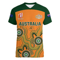 Australia Rugby Women V Neck T Shirt 2023 Go Wallabies Aboriginal World Cup - Wonder Print Shop