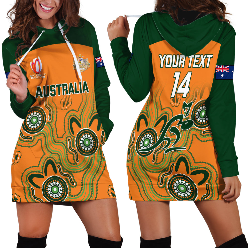 Personalised Australia Rugby Hoodie Dress 2023 Go Wallabies Aboriginal World Cup - Wonder Print Shop