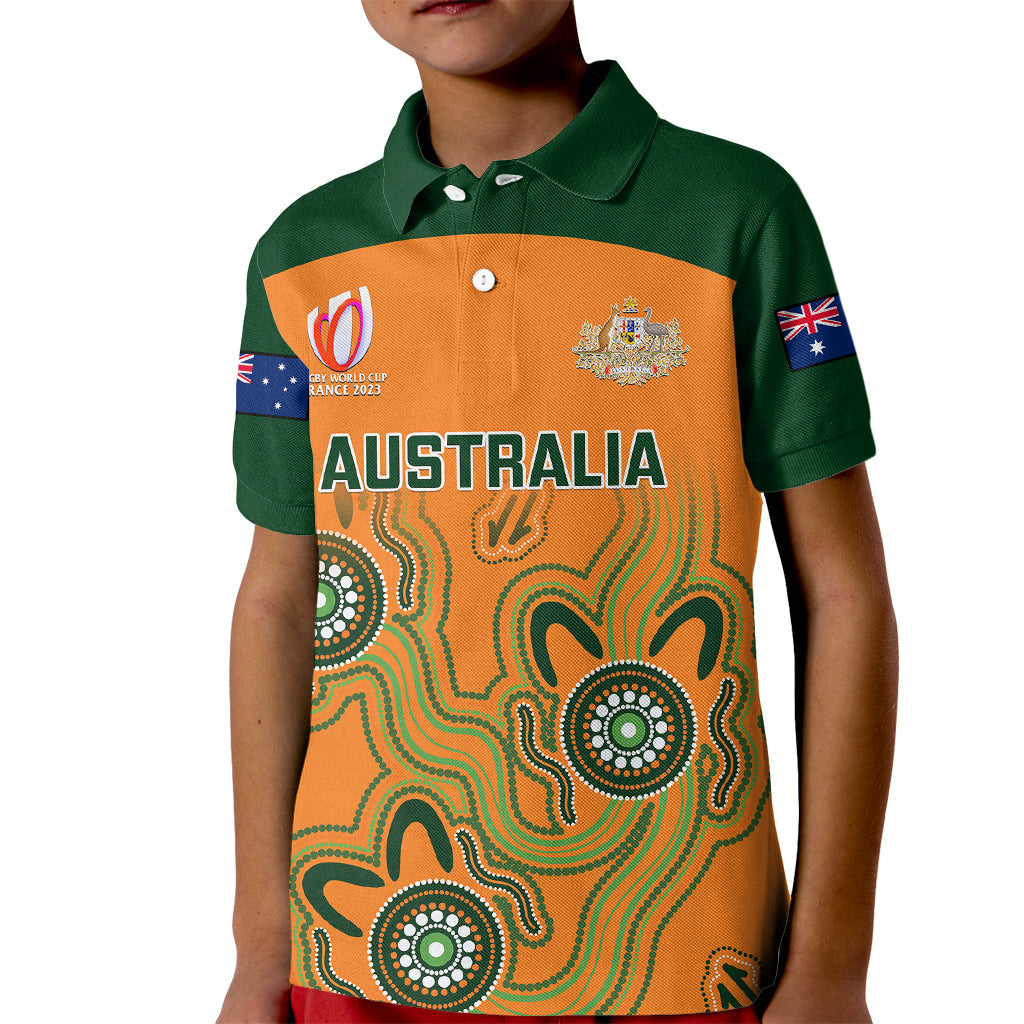 Personalised Australia Rugby Kid Polo Shirt 2023 Go Wallabies Aboriginal World Cup - Wonder Print Shop