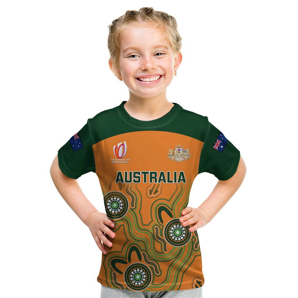 Personalised Australia Rugby Kid T Shirt 2023 Go Wallabies Aboriginal World Cup - Wonder Print Shop