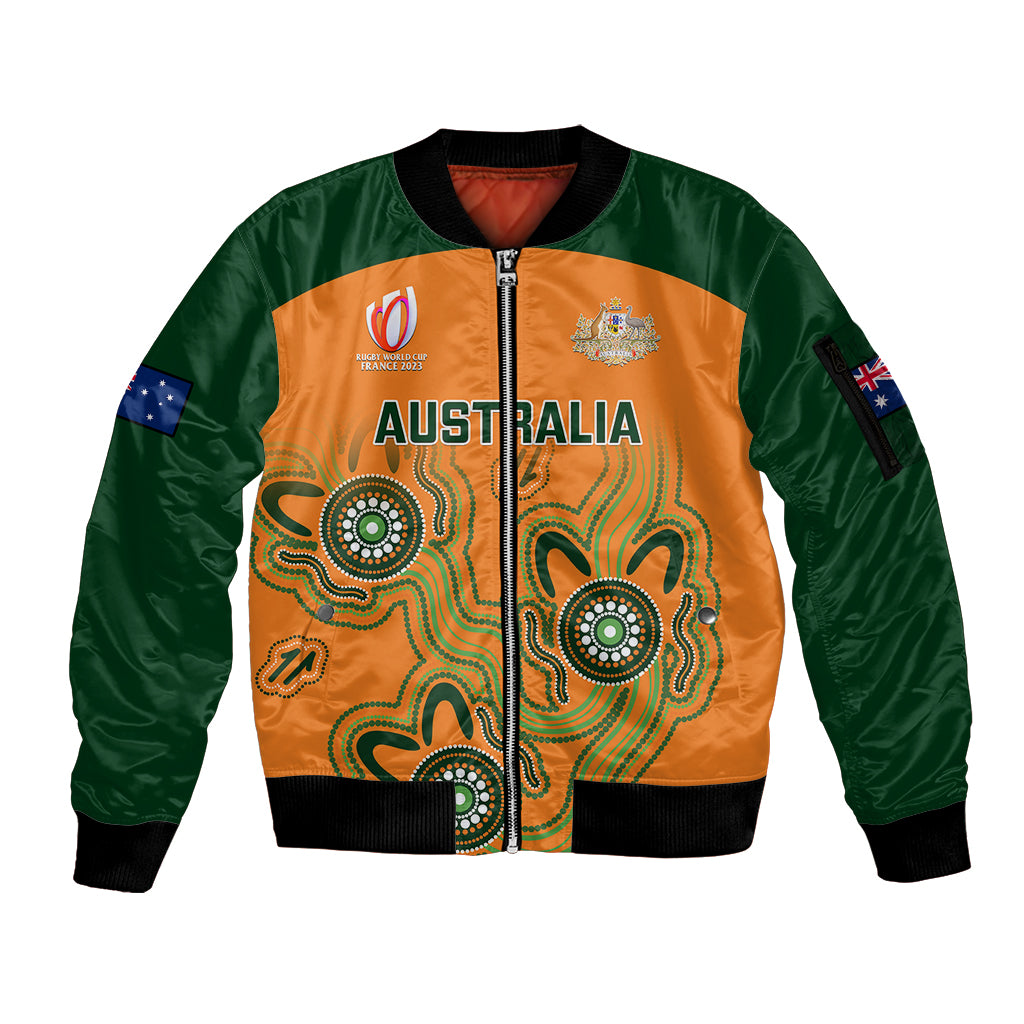 Personalised Australia Rugby Sleeve Zip Bomber Jacket 2023 Go Wallabies Aboriginal World Cup - Wonder Print Shop