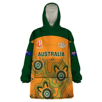 Personalised Australia Rugby Wearable Blanket Hoodie 2023 Go Wallabies Aboriginal World Cup - Wonder Print Shop