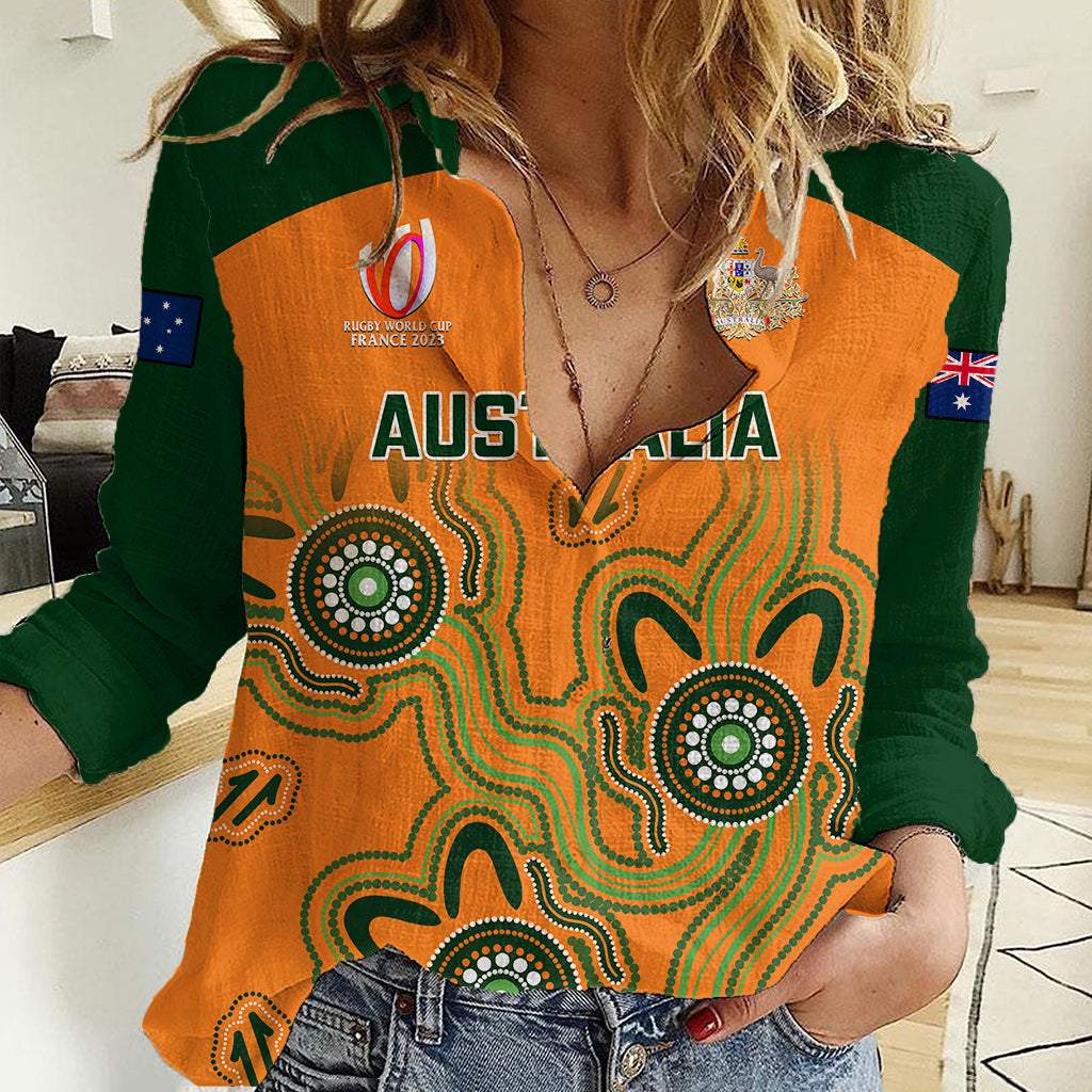 Personalised Australia Rugby Women Casual Shirt 2023 Go Wallabies Aboriginal World Cup - Wonder Print Shop