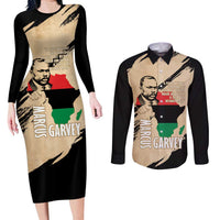 Marcus Garvey Day Couples Matching Long Sleeve Bodycon Dress and Long Sleeve Button Shirt UNIA Flag Mix African Map - Wonder Print Shop