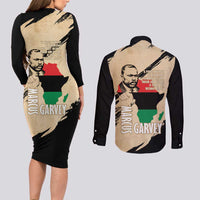 Marcus Garvey Day Couples Matching Long Sleeve Bodycon Dress and Long Sleeve Button Shirt UNIA Flag Mix African Map - Wonder Print Shop