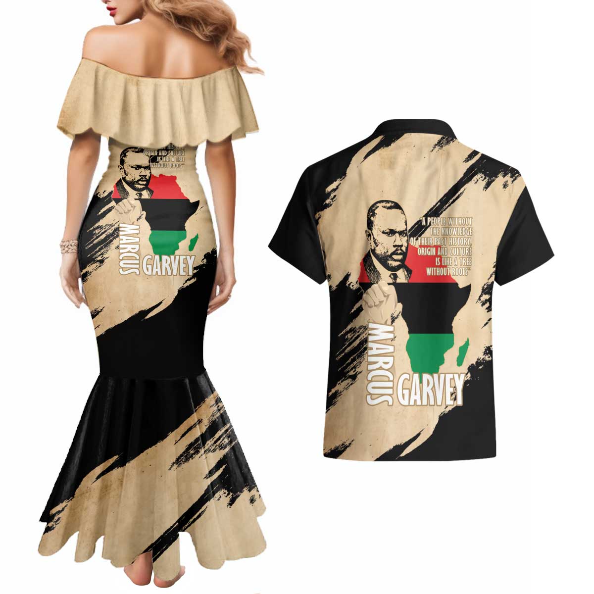 Marcus Garvey Day Couples Matching Mermaid Dress and Hawaiian Shirt UNIA Flag Mix African Map - Wonder Print Shop