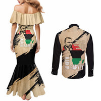 Marcus Garvey Day Couples Matching Mermaid Dress and Long Sleeve Button Shirt UNIA Flag Mix African Map - Wonder Print Shop