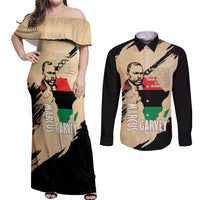 Marcus Garvey Day Couples Matching Off Shoulder Maxi Dress and Long Sleeve Button Shirt UNIA Flag Mix African Map - Wonder Print Shop