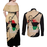 Marcus Garvey Day Couples Matching Off Shoulder Maxi Dress and Long Sleeve Button Shirt UNIA Flag Mix African Map - Wonder Print Shop