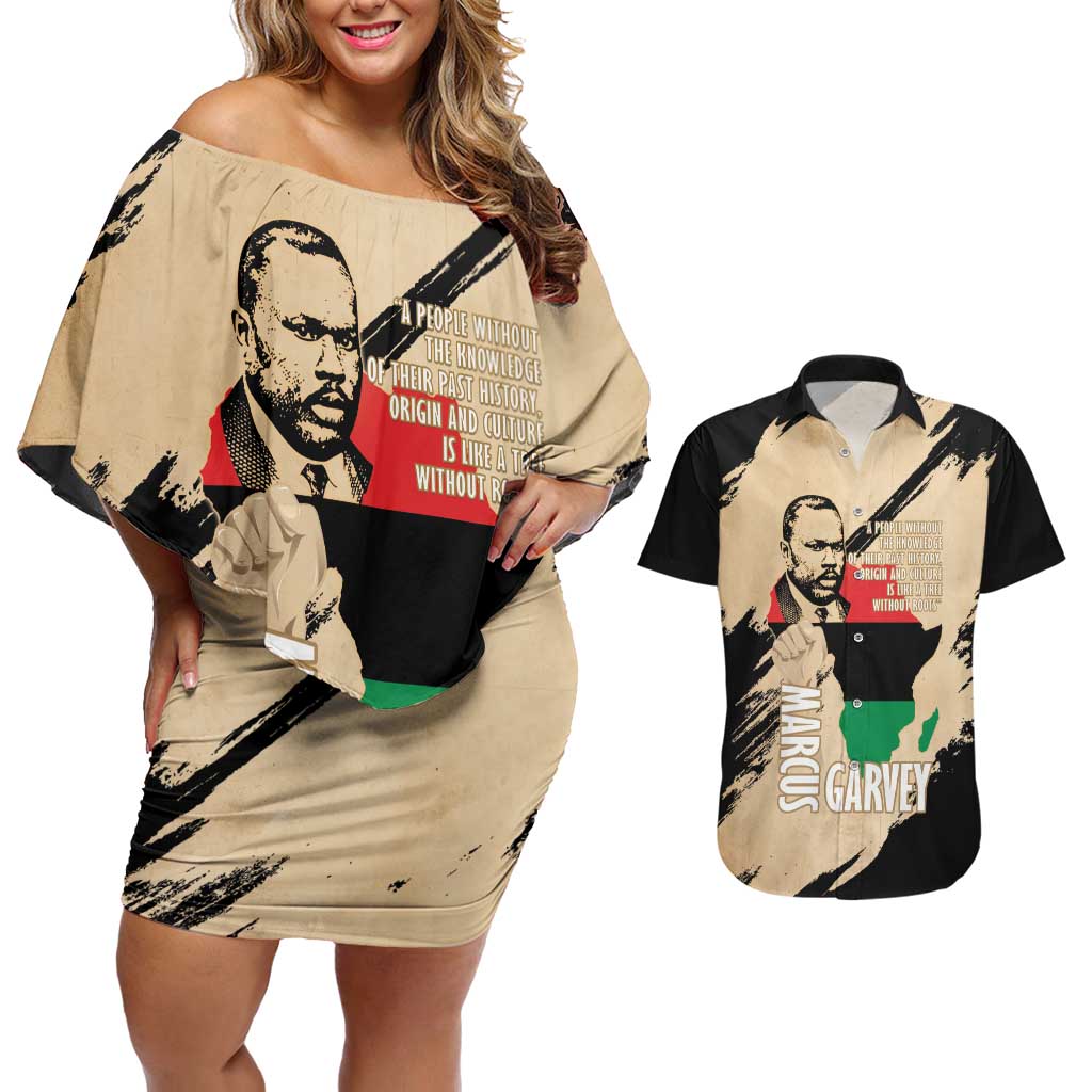 Marcus Garvey Day Couples Matching Off Shoulder Short Dress and Hawaiian Shirt UNIA Flag Mix African Map - Wonder Print Shop