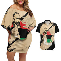 Marcus Garvey Day Couples Matching Off Shoulder Short Dress and Hawaiian Shirt UNIA Flag Mix African Map - Wonder Print Shop