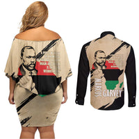 Marcus Garvey Day Couples Matching Off Shoulder Short Dress and Long Sleeve Button Shirt UNIA Flag Mix African Map - Wonder Print Shop