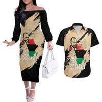 Marcus Garvey Day Couples Matching Off The Shoulder Long Sleeve Dress and Hawaiian Shirt UNIA Flag Mix African Map - Wonder Print Shop
