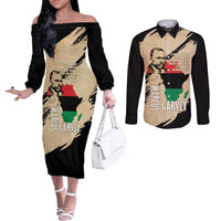 Marcus Garvey Day Couples Matching Off The Shoulder Long Sleeve Dress and Long Sleeve Button Shirt UNIA Flag Mix African Map - Wonder Print Shop